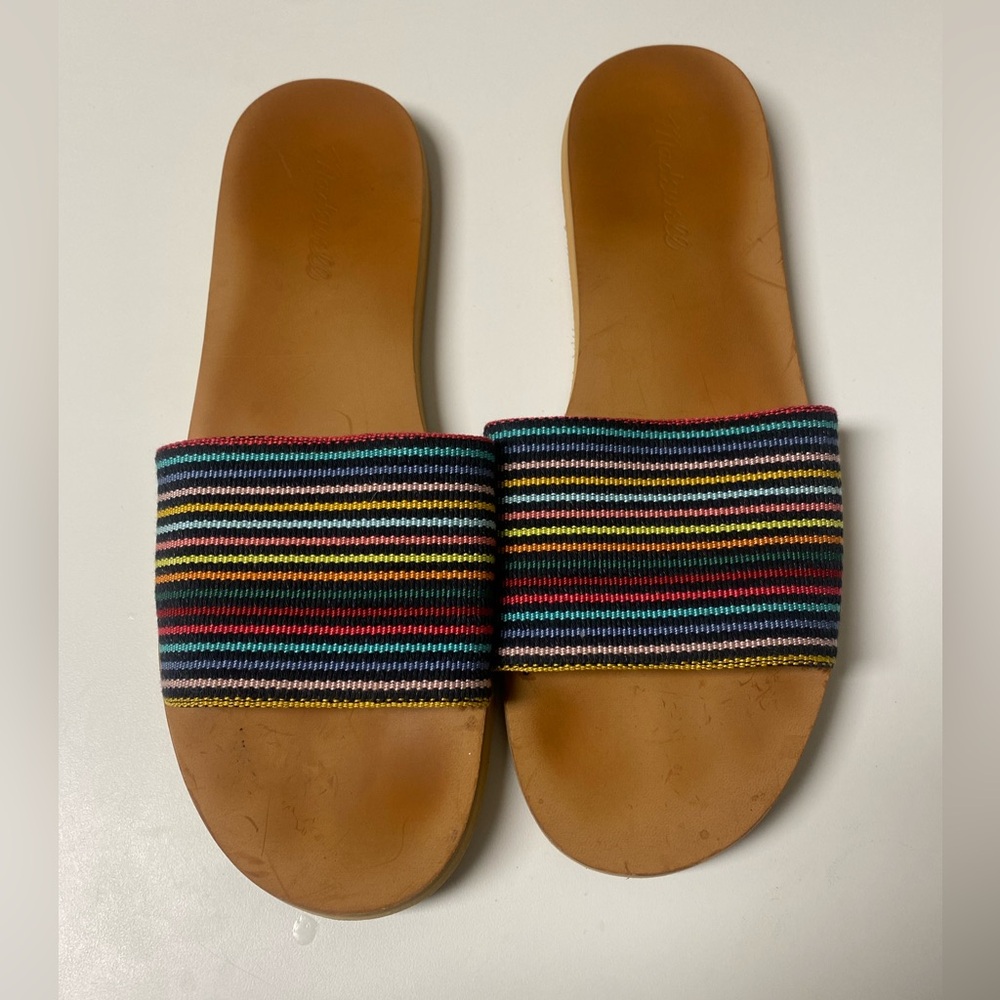 Madewell Multicolor Striped Slide Sandals with Tan Footbed